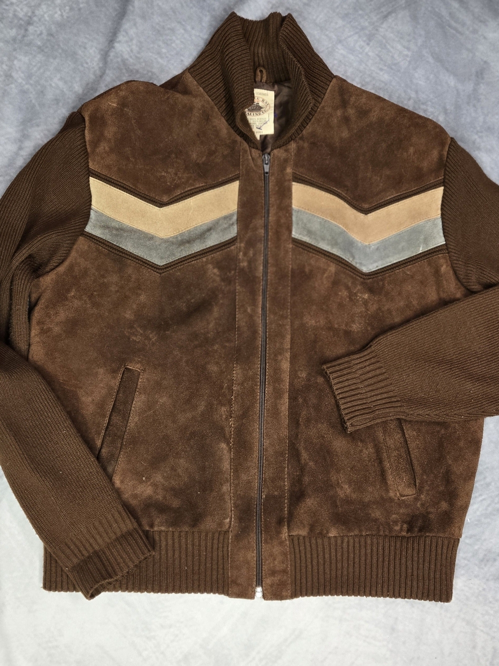 vintage 1970s/1980s Caribou Bay Trading Co. suede leather and knit sweater